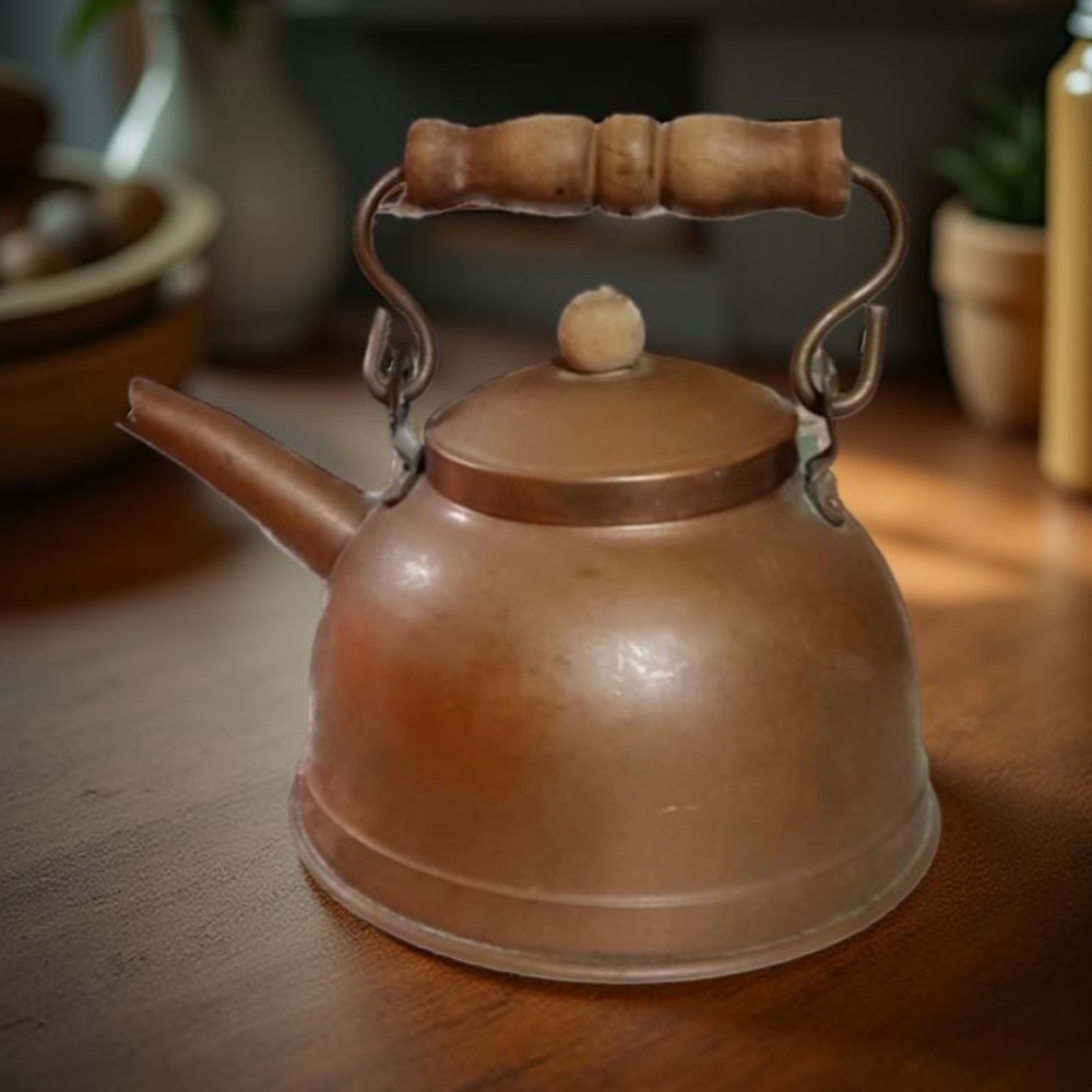 Copper Teapot With wood handle Stamped made in England Vintage